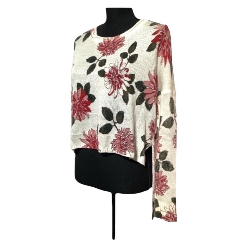 En Crème Women's Ivory Floral Knit Pullover Sweater Size S